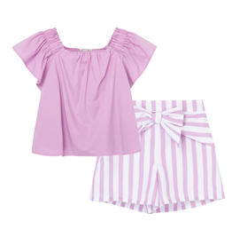 Habitual Girl Flutter Sleeve Shorts Set, Purple
