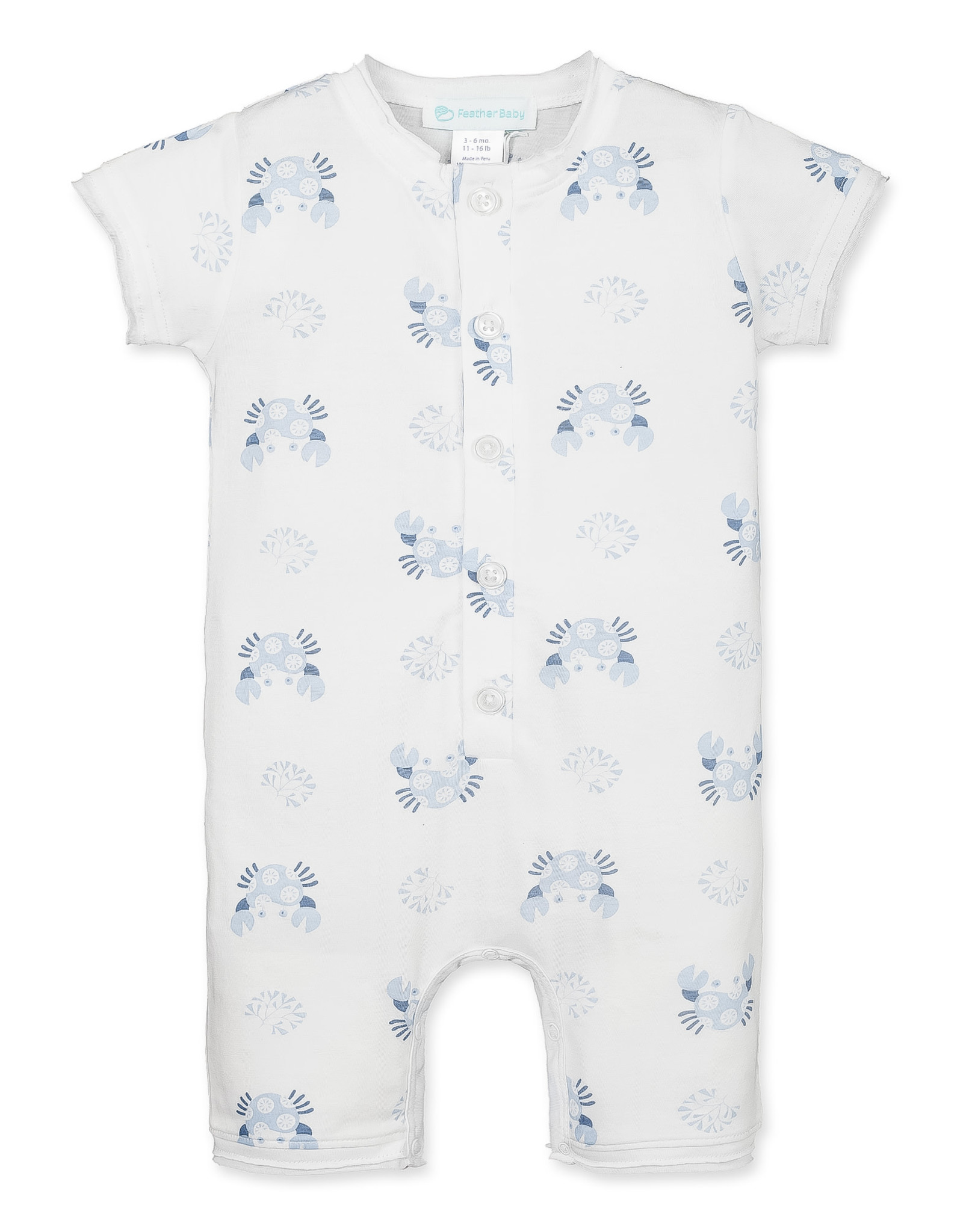 Feather Baby Henley Romper Crabs on White