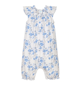 Feather Baby Angel Sleeve Maria Romper - Blue on White
