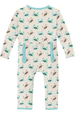 Kickee Pants Print Coverall with Zipper, Natural Crabs
