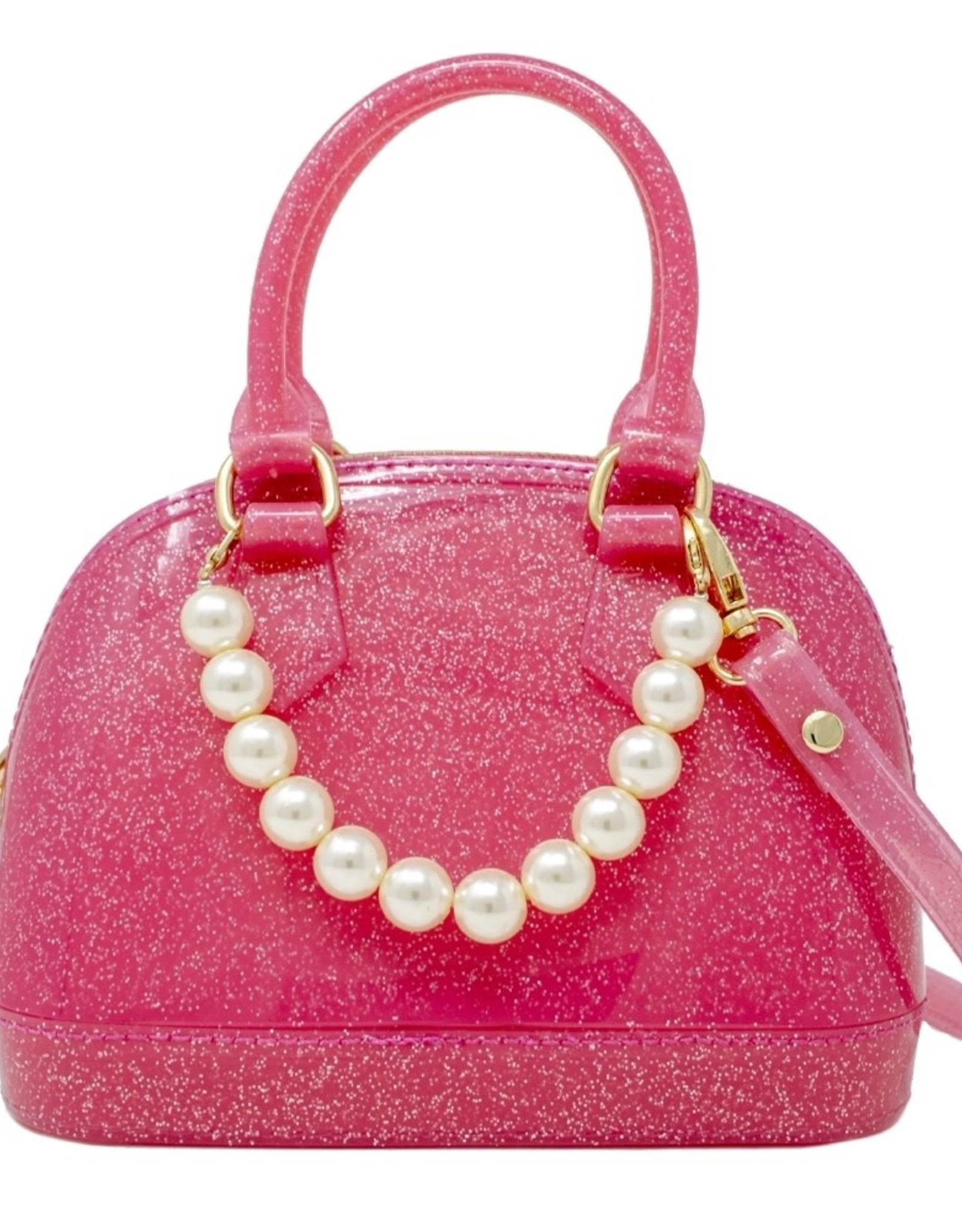 Jelly Bowling Crossbody Handbag with Pearls  Hot Pink