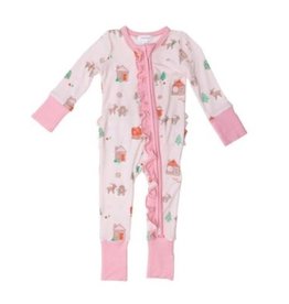 Angel Dear 2 Way Zipper Romper, Pink Gingerbread Sleigh