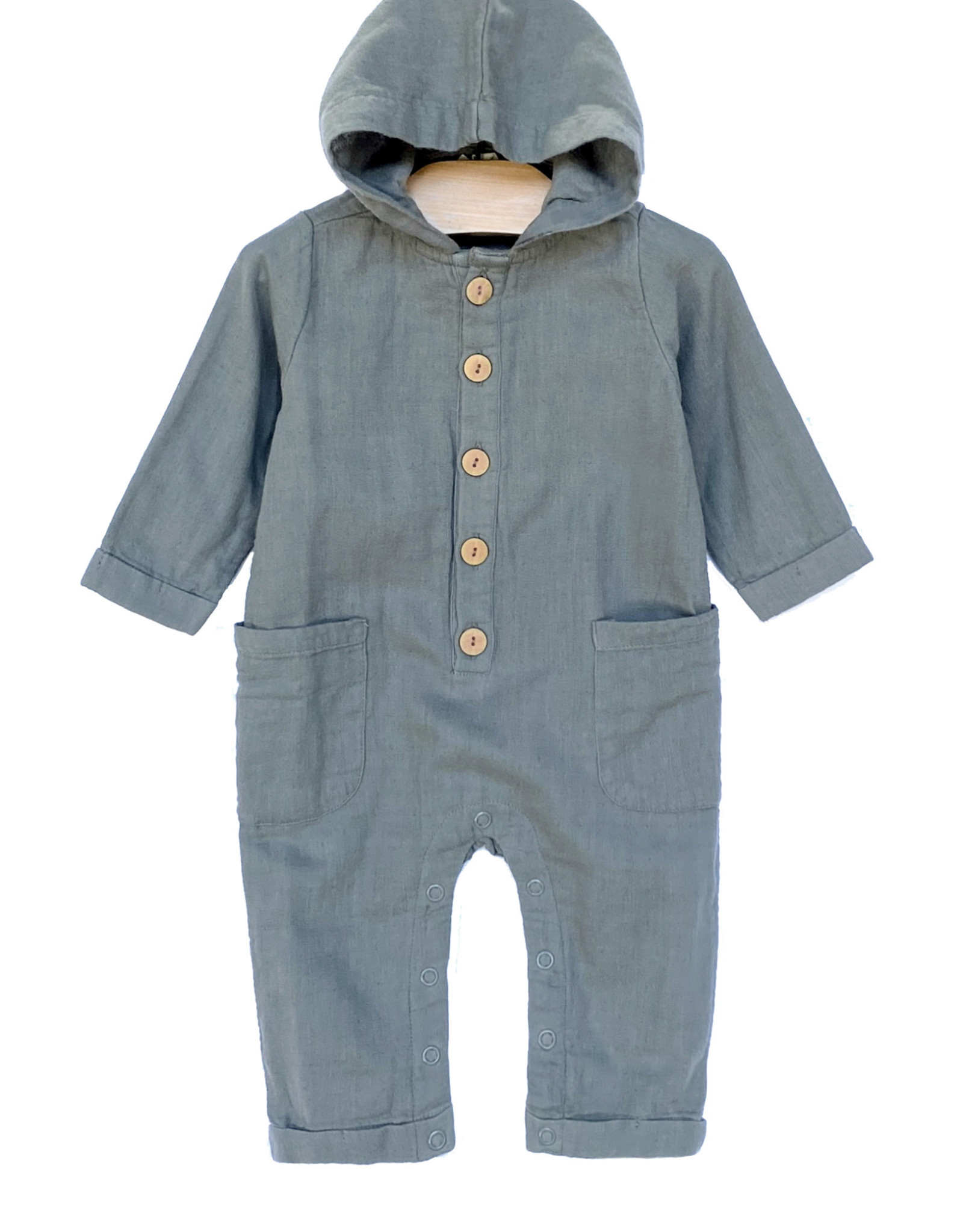 City Mouse Hooded Romper Crinkle Cotton - Sage