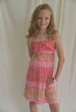 Area Code Leigh Dress, Pink & Red Crinkle, Tie Front, Wide Straps