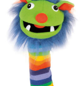 Knitted Puppet, Rainbow, Green Face & Rainbow Neck