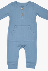 Three Little Tots Ribbed Playsuit w/ Pockets, Storm Blue