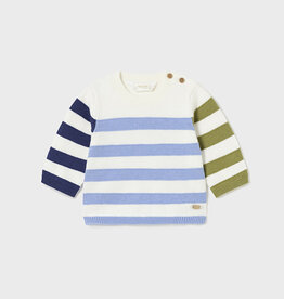 Mayoral Sweater, White w/Blue Stripes