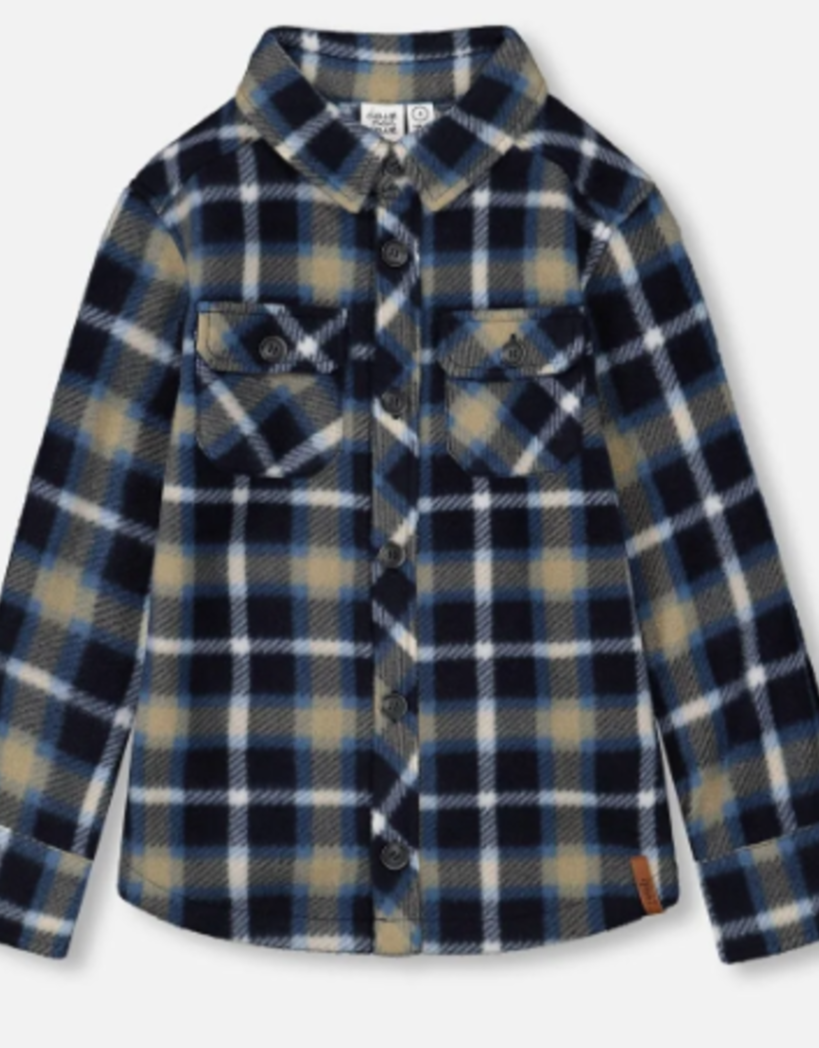 Deux Par Deux Light Soft Polar Plaid Shirt, Black Iris