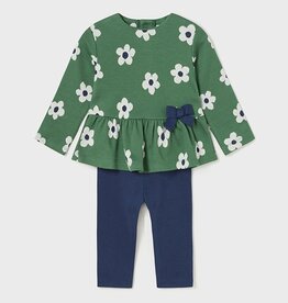 Mayoral Knit Shirt and Legging Set, Pine (Green and Navy Floral)