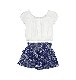 Mayoral White Top w/ Ink Floral Flutter Shorts Set