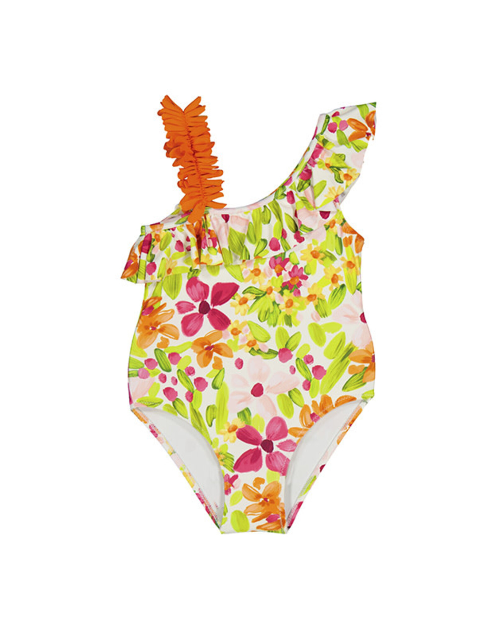 Mayoral Floral Swimsuit, Ruffle at Neck