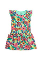 Tea Flutter Sleeve Pocket Dress, Painterly Floral