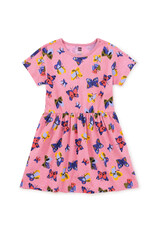 Tea Short Sleeve Twirl Dress / Painted Kenyan Butterflies