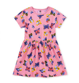 Tea Short Sleeve Twirl Dress / Painted Kenyan Butterflies