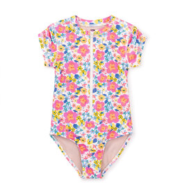 Tea Rash Guard One-Piece Swimsuit / Tropical Hibiscus Floral