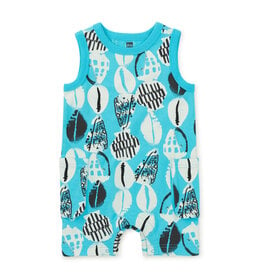 Tea Sleeveless Baby Romper, Blockprint Shells