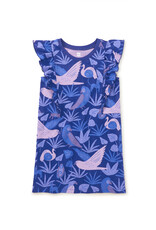 Tea Sleeveless Ruffle A-Line Dress, Frida's Animales in Tonal Blue