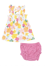 Ruffle Strap Smocked Top & Diaper Cover, Paper Floral