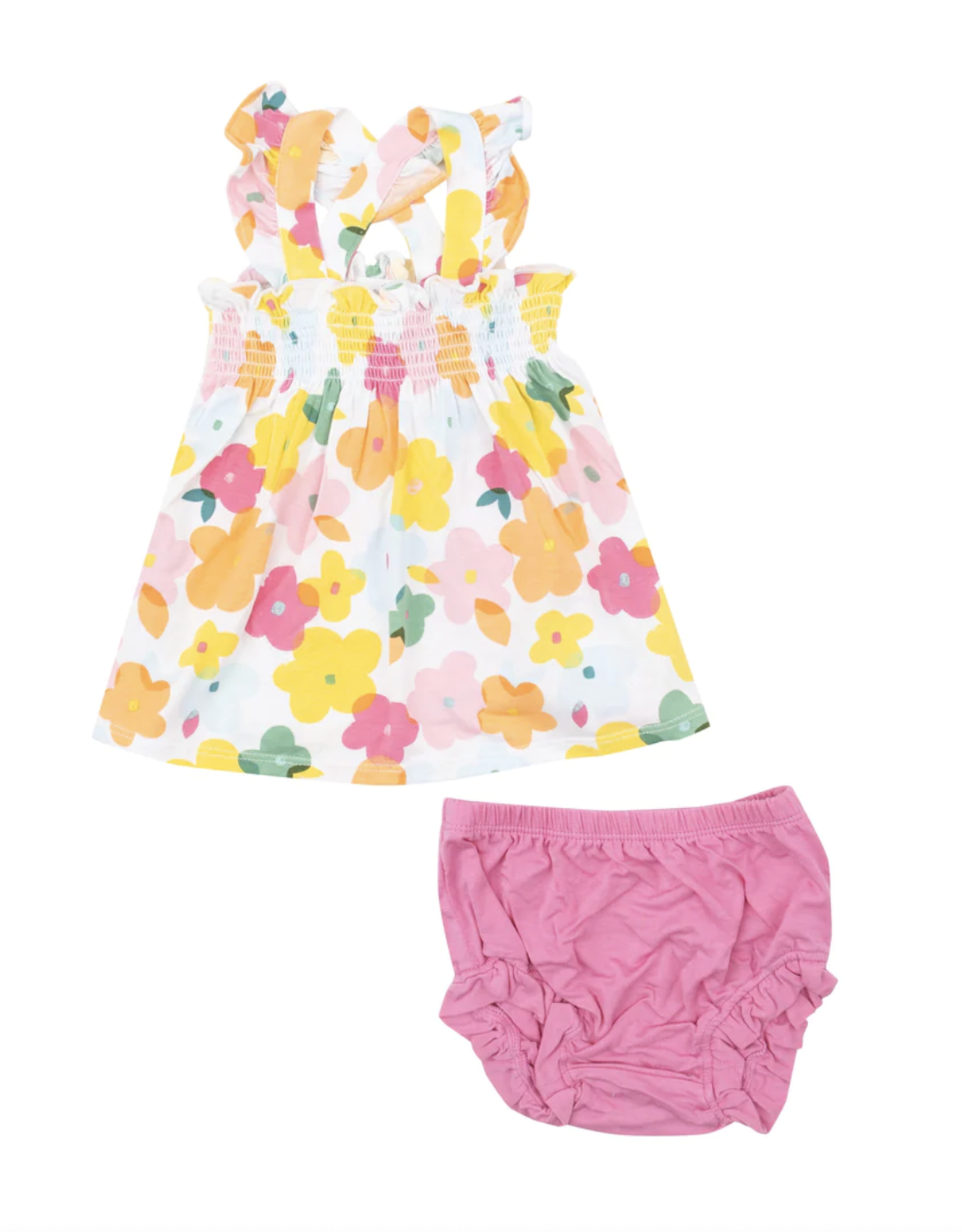 Ruffle Strap Smocked Top & Diaper Cover, Paper Floral