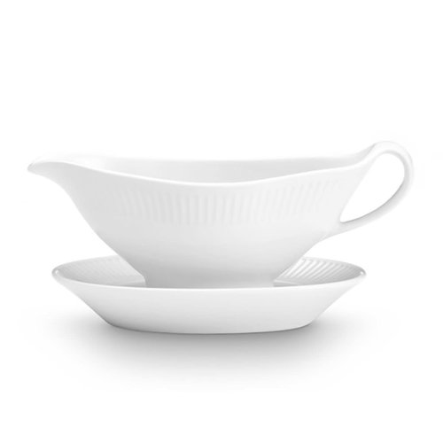 Pillivuyt Plisse Gravy Boat 10 oz. with Handle & Underplate