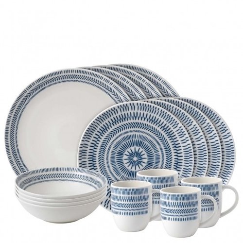Royal Doulton ELLEN DEGENERES Cobalt Blue Chevron 16 piece set Royal Doulton ELLEN DEGENERES Cobalt Blue Chevron 16 piece set