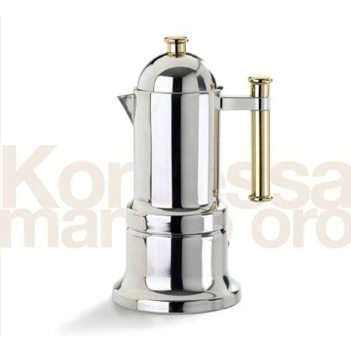 Adamo Import KONTESSA S/S 6 cups GOLD handle Stovetop Espresso Maker Adamo Import KONTESSA S/S 6 cups GOLD handle Stovetop Espresso Maker