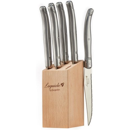 Laguiole Laguiole Steak Knife Set in Block Stainless Steel