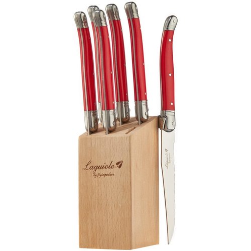 Laguiole Laguiole Steak knife set in block New Red