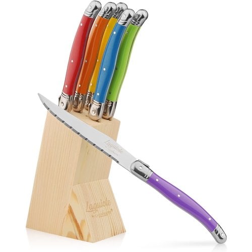 Laguiole Laguiole Steak Knife Set in Block Mixed Light Colours