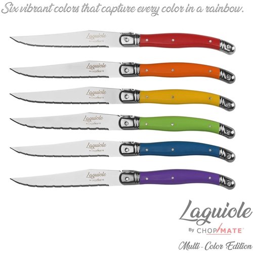 Laguiole Laguiole Steak Knife Set in Block Mixed Light Colors
