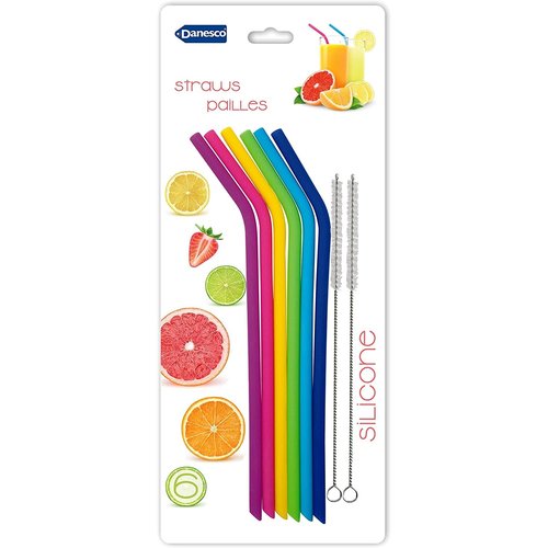 Danesco Reusable SILICONE Straws/ Set of 6 with 2 Cleaning Brushes Danesco Reusable SILICONE Straws/ Set of 6 with 2 Cleaning Brushes
