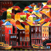 Tile Colorful Buildings 12 x 12 inches