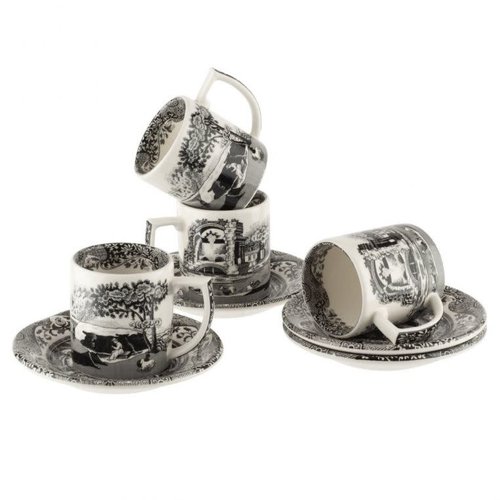 Spode BLACK ITALIAN Espresso Cup/Saucer/ Set of 4 Spode BLACK ITALIAN Espresso Cup/Saucer/ Set of 4