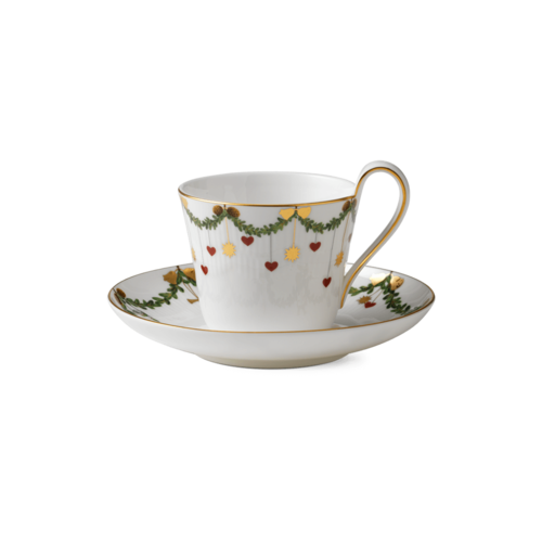 ROYAL COPENHAGEN CHINA Star Fluted Christmas High Handle Cup & Saucer 8.5oz ROYAL COPENHAGEN ROYAL COPENHAGEN CHINA Star Fluted Christmas High Handle Cup & Saucer 8.5oz ROYAL COPENHAGEN
