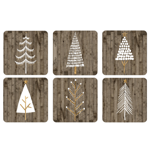 Pimpernel Coaster Set of 6 Wooden White Christmas