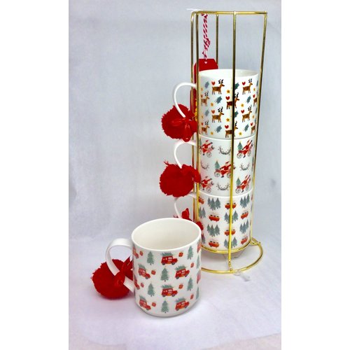 Design Home Gift & Paper Inc. Mug Stacking Set of 4 WHIMSY HOLIDAY