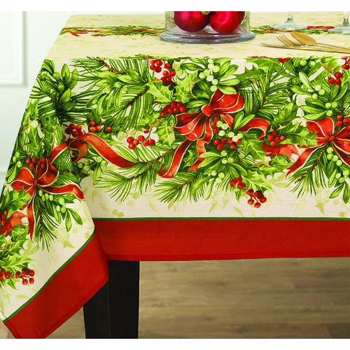 Texstyles Deco TC XMAS Poly 58”X78” Holly Border Beige Texstyles Deco TC XMAS Poly 58”X78” Holly Border Beige