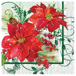 IHR Poinsettia Crackle Lunch Napkins