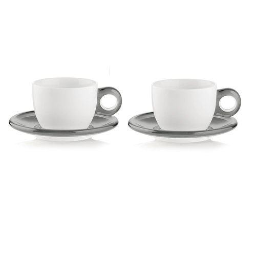 GUZZINI Cappuccino Cup/Saucer Gocce - Grey/ Set of 2 - GUZZINI GUZZINI Cappuccino Cup/Saucer Gocce - Grey/ Set of 2 - GUZZINI