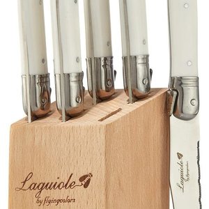 Laguiole Laguiole Steak Knife Set in Block Chalk White