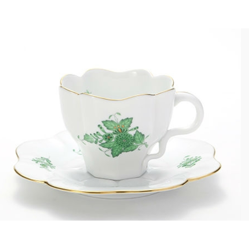Herend Cup and Saucer Flower Shaped Chinese Bouquet Green 200 mL HEREND
