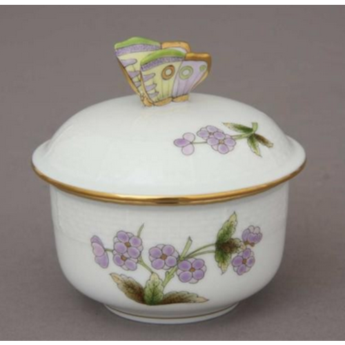 Herend Sugar Bowl / Basin with Butterfly Knob Royal Gardens Flowers 9 x 9 cm HEREND