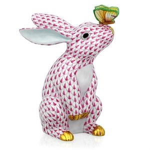 Herend Bunny with Butterfly on Nose Fishnet Pink