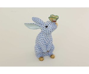 Herend Bunny with Butterfly on Nose Fishnet Blue