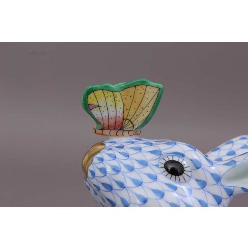 Herend Bunny with Butterfly on Nose Fishnet Blue