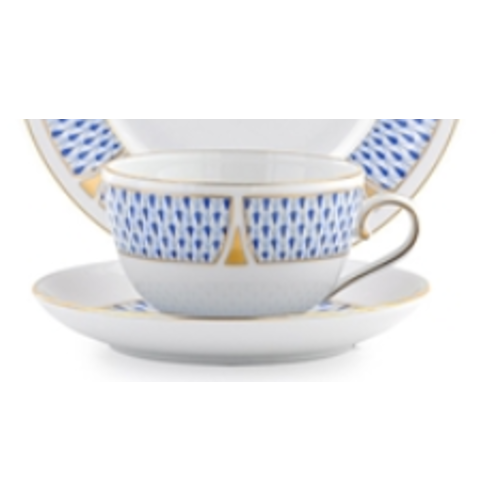 Herend Teacup and Saucer Art Deco Blue