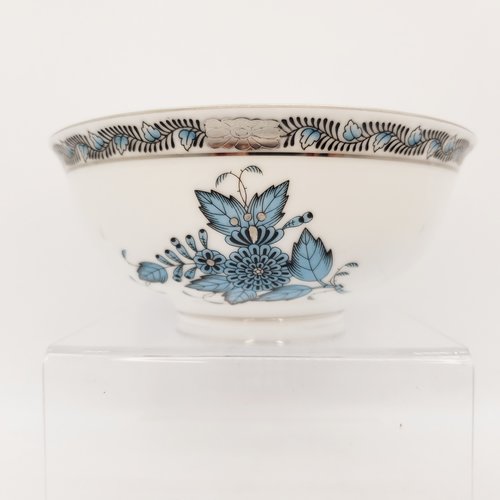 Herend Yogurt / Small Soup Bowl Chinese Bouquet Turquoise Platinum