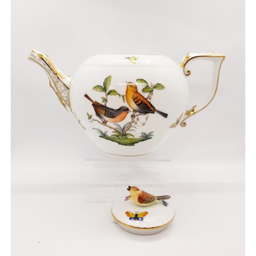 Herend Teapot Bird Knob Rothschild Bird