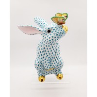 Bunny with Butterfly on Nose Turquoise Fully Painted Fishnet