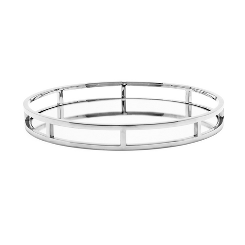 Torre & Tagus LUX Round Stainless Steel Mirror Tray